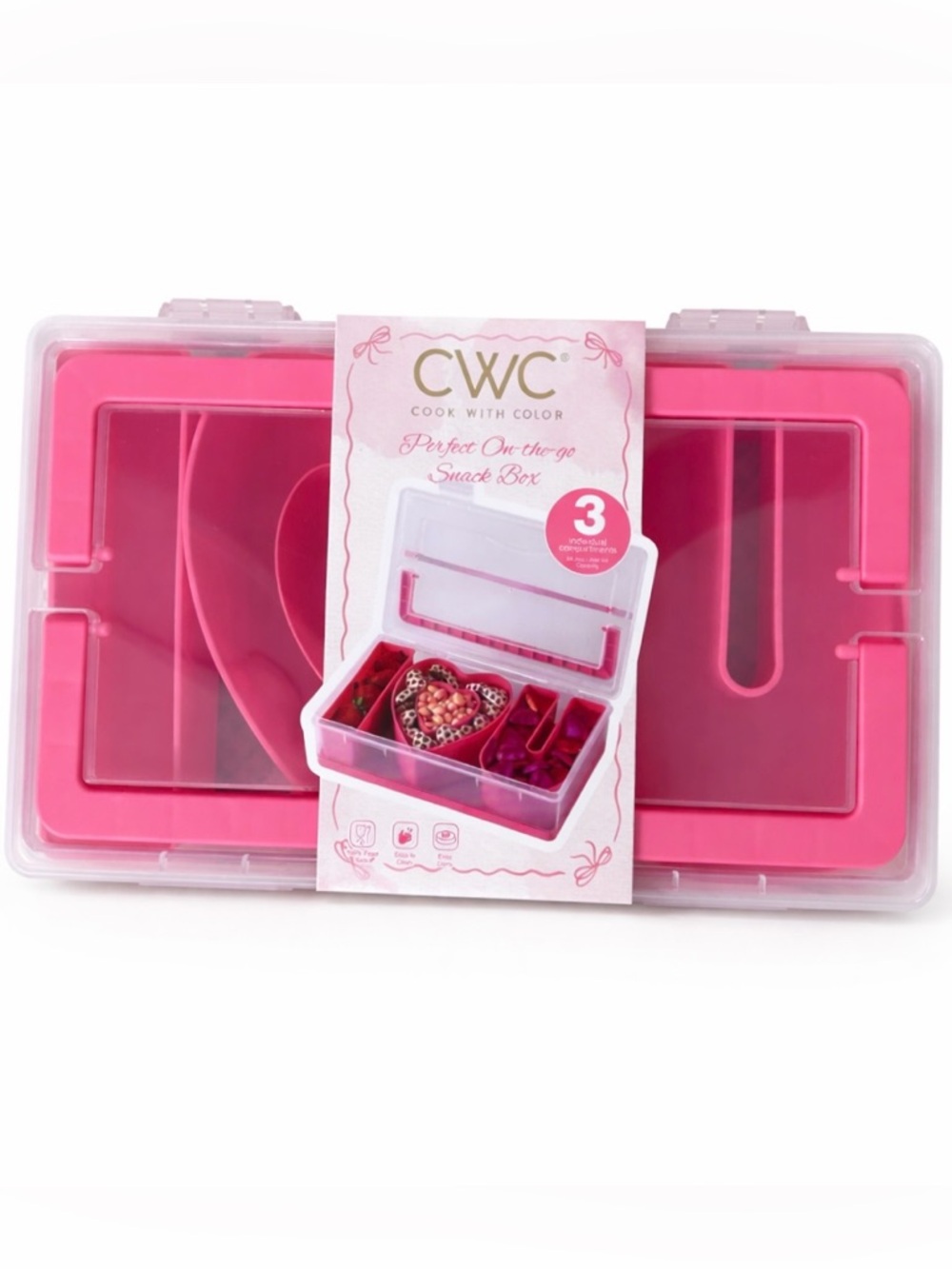 Pink On-the-Go Snack Box I🩷U - 3-Compartment Travel Lunch Container